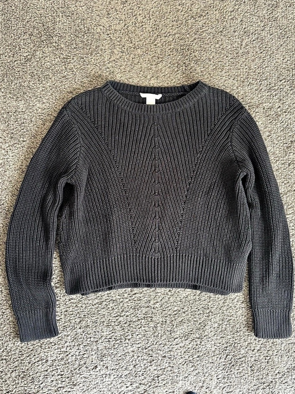 H&M Cropped Cable Knit Sweater Black M | Chunky Knit